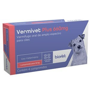 VERMÍFUGO VERMIVET PLUS 660MG 4 COMPRIMIDOS PARA CÃES 