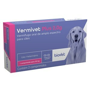 VERMÍFUGO VERMIVET PLUS 2,0G 2 COMPRIMIDOS PARA CÃES