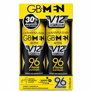 Pack Desodorante Antitranspirante Aerosol Giovanna Baby Men Active V12 Bi Turbo 96h 150ml 30% Na Segunda Unidade