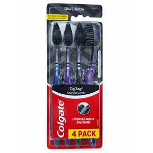 Escova De Dente Colgate Zigzag Macia Carvão - 4 Unidades