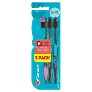 ESCOVA DENTAL MACIA CONDOR CLASSIC FLEX PACK 3 UNIDADES CORES SORTIDAS