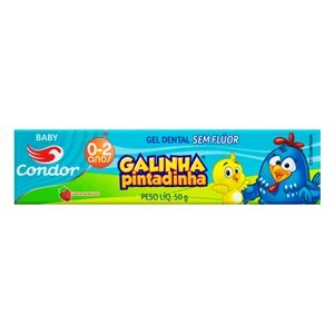 GEL DENTAL CONDOR BABY GALINHA PINTADINHA SABOR MORANGO SEM FLÚOR 50G