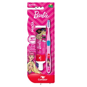 Kit Escova De Dente Condor Barbie + Gel Dental Infantil Morango Com Flúor 50G - Leve Mais Pague Menos