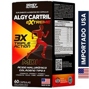 Colágeno Tipo Il + Ácido Hialurônico + Vitaminas + Minerais Algy Cartril Extreme Made In Usa 60 Cápsulas Sidney Oliveira