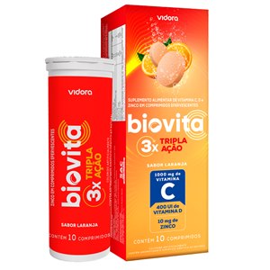 Vitamina C 1G + D 400Ui + Zinco - Biovita  Tripla Ação 10 Comprimidos Efervescentes