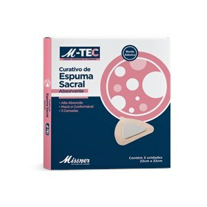 CURATIVO M-TEC ESPUMA ABSORVENTE SILICONE SACRAL COM BORDA MISSNER 22CM x 22CM