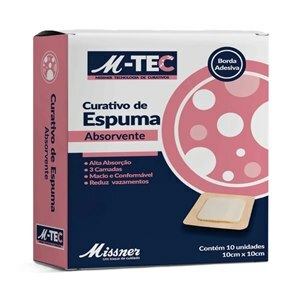 CURATIVO M-TEC ESPUMA ABSORVENTE SILICONE COM BORDA MISSNER 10CM x 10CM