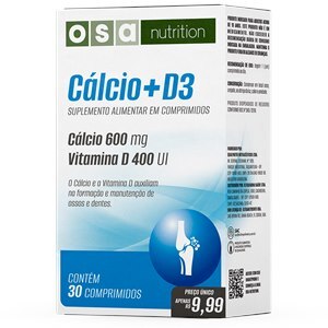 Cálcio 600mg + Vitamina D3 400ui 30 Comprimidos Osa Nutrition