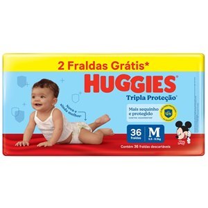 FRALDA HUGGIES TRIPLA PROTEÇÃO MEGUINHA M LEVE 36 PAGUE 34 UNIDADES