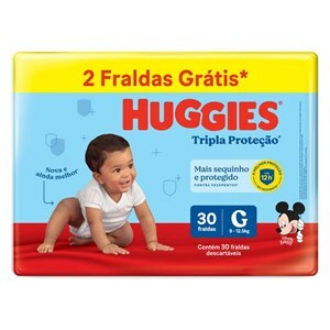 FRALDA HUGGIES TRIPLA PROTEÇÃO MEGUINHA G LEVE 30 PAGUE 28 UNIDADES