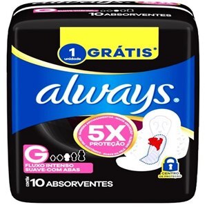 Absorvente Always Noturno Cobertura Suave Tamanho G Com Abas Leve 10 E Pague 8 Unidades