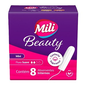 ABSORVENTE INTERNO MILI BEAUTY MINI FLUXO SUAVE 8 UNIDADES