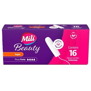 ABSORVENTE INTERNO MILI BEAUTY SUPER FLUXO FORTE 16 UNIDADES