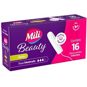 ABSORVENTE INTERNO MILI BEAUTY MÉDIO FLUXO MODERADO 16 UNIDADES