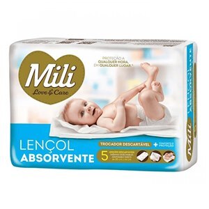 TROCADOR LENÇOL ABSORVENTE DESCARTÁVEL MILI BABY/LOVE&CARE 5 UNIDADES