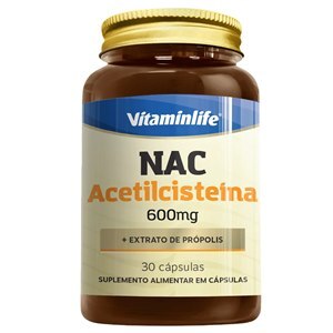 NAC ACETILCISTEÍNA + EXTRATO DE PRÓPOLIS 600MG VITAMINLIFE 30 CÁPSULAS
