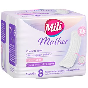 Absorvente Mili Mulher Cobertura Ultra Suave Sem Abas - 8 Unidades