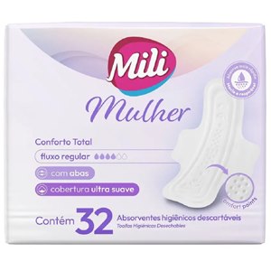 Absorvente Mili Conforto Total Cobertura Ultra Suave Com Abas - 32 Unidades