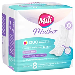 Absorvente Mili Mulher Duo Cobertura Ultra Suave Com Abas - 8 Unidades