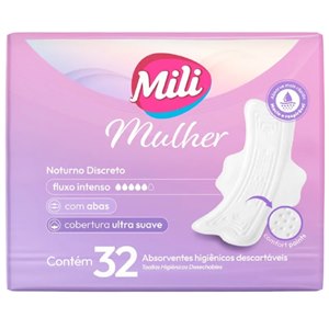Absorvente Mili Mulher Noturno Discreto Cobertura Ultra Suave Com Abas - 32 Unidades