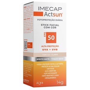 Protetor Solar Facial Stick Imecap Actsun Fps 50 Cor 1.0 Claro 14G