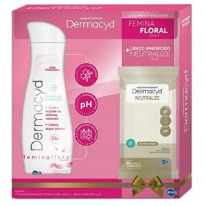 Sabonete Líquido Íntimo Dermacyd Feminino Floral Kit 200Ml + Lenço Íntimo 16 Unidades