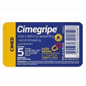 Cimegripe Cloridrato Fenilefrina 4Mg + Paracetamol 400Mg + Maleato De Clorfeniramina 4Mg 4 Cápsulas