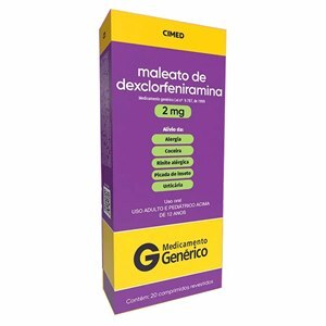 Maleato De Dexclorferinamina 2Mg 20 Comprimidos Cimed Genérico (Polaramine-Mantecorp)    