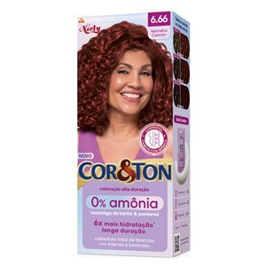 Tinta De Cabelo Permanente Cor&Ton Niely 0% Amônia - 6.66 Vermelho Carmim