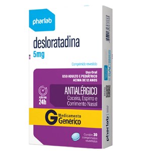 Desloratadina 5Mg 30 Comprimidos - Pharlab - Genérico (Desalex)