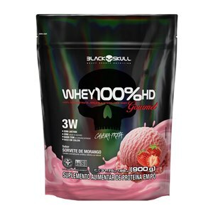 Whey Protein Black Skull 100% Hd Gourmet Sorvete De Morango Refil 900G