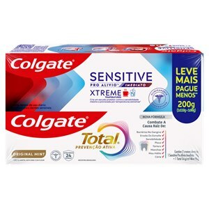 Kit Creme Dental Colgate Total Prevenção Ativa Original Mint 90G + Colgate Sensitive Pro Alívio Imediato Xtreme 110G