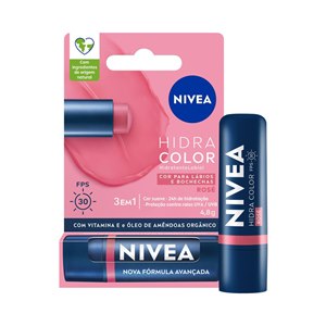 Hidratante Labial Nivea Hidra Color 3 Em 1 Rose Fps30 4,8G