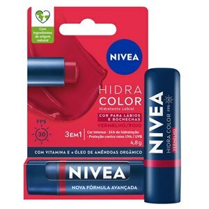Hidratante Labial Nivea Hidra Color 3 Em 1 Vermelho Fps30 4,8G