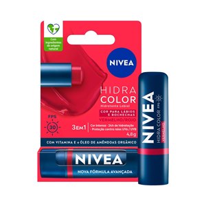 Hidratante Labial Nivea Hidra Color 3 Em 1 Vermelho Fps30 4,8G