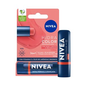 Hidratante Labial Nivea Hidra Color 3 Em 1 Coral Fps30 4,8G