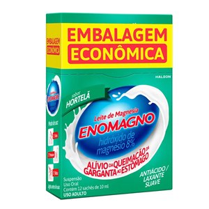 Leite Magnésia Enomagno Hortelã 12 Sachês 10Ml Cada