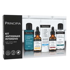 Kit Facial Principia Antissinais Intensivo Gel De Limpeza Gl-01 120G + Sérum Vc-10 30Ml + Creme Calmante Cm-01 40G + Sérum Rn-0,3 30Ml + Tônico Al-7 120Ml