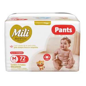 Fralda Mili Love&Care Premium Pants Mega M 72 Unidades