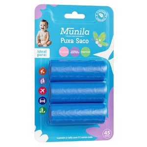 Puxa Saco Munila Azul Refil 3 Rolos 15 Unidades Cada