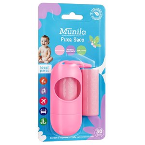 Puxa Saco Munila Rosa Refil 2 Rolos 15 Unidades Cada + Dispenser 