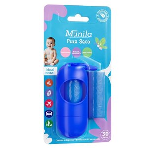 Puxa Saco Munila Azul Refil 2 Rolos 15 Unidades Cada + Dispenser