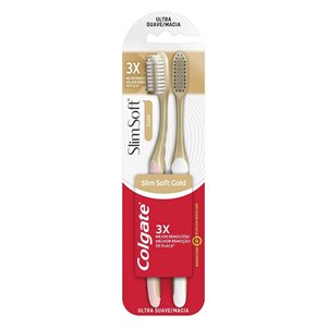 Escova De Dente Colgate Slim Soft Gold Ultra Macia 2 Unidades