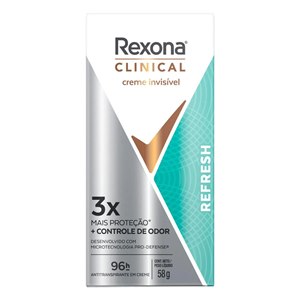 Desodorante Antitranspirante Creme Invisível Rexona Clinical Feminino Refresh 58G