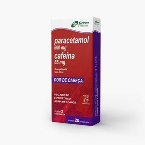 Paracetamol + Cafeína 500/65Mg 20 Comprimidos - Greenpharma - Genérico (Tylenol Dc)