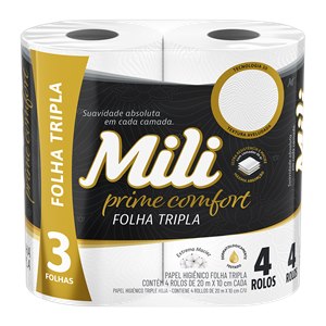 Papel Higiênico Mili Prime Comfort Folha Tripla 4 Rolos