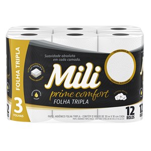 Papel Higiênico Mili Prime Comfort Folha Tripla 12 Rolos