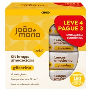 João E Maria Lenços Umedecidos Glicerina Bebê 180 Unidades