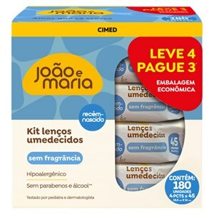 João E Maria Lenços Umedecidos Sem Fragância Recém-Nascido 180 Unidades
