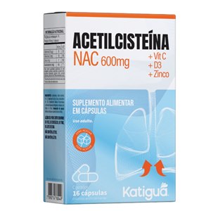 Acetilcisteína Nac 600Mg + Vitamina C+D3 + Zinco Katiguá 16 Cápsulas